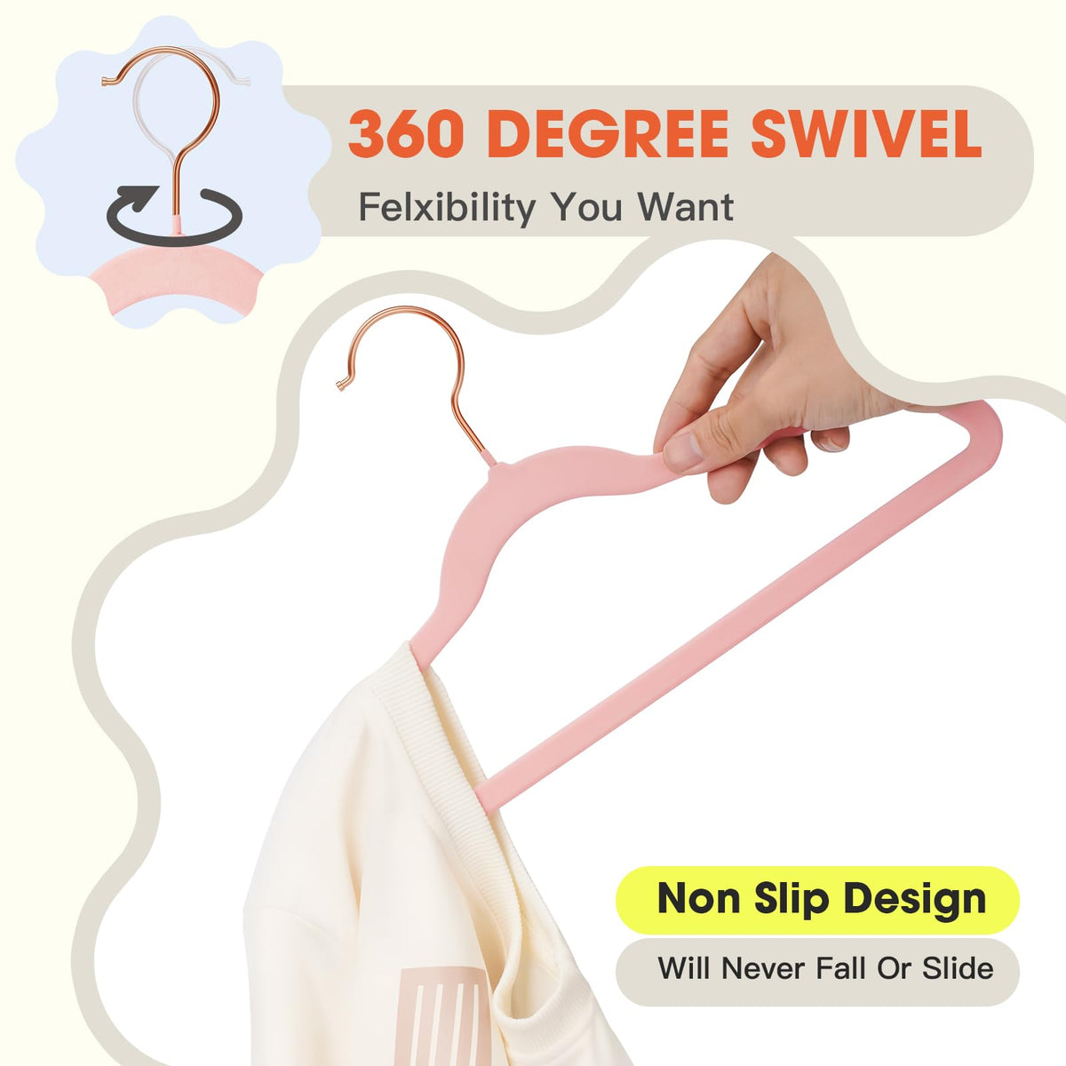 Uinicor pink velvet hanger shoulder-notch design keeps dresses in place.