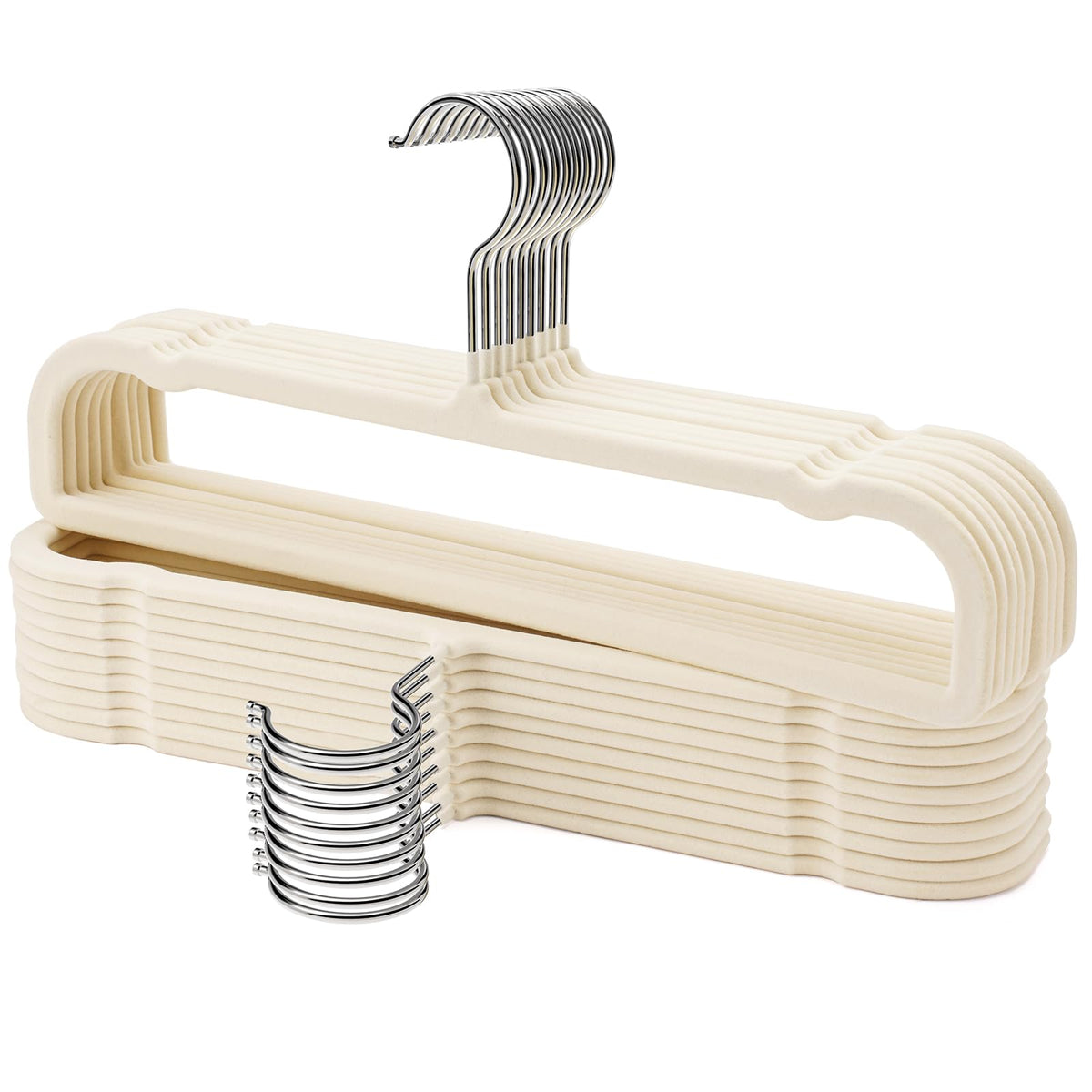 Uinicor velvet hangers 20-pack beige keep pants neat and space-saving.