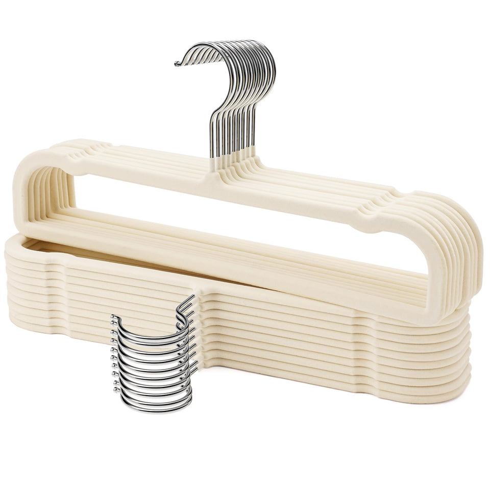 Uinicor velvet hangers 20-pack beige keep pants neat and space-saving.