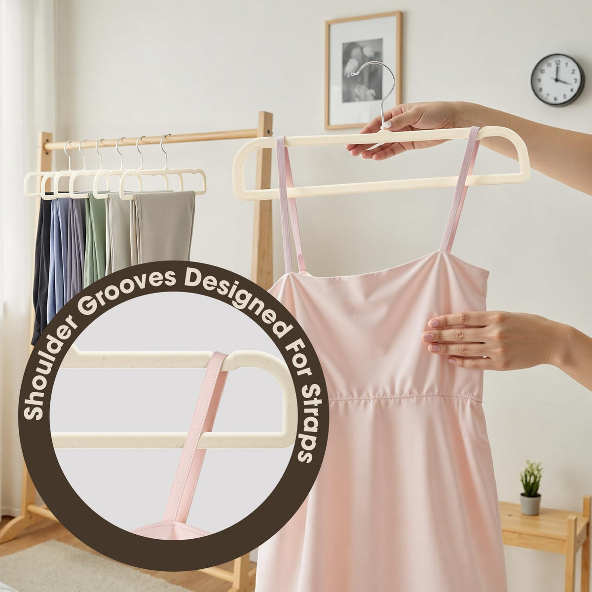 360-degree swivel metal hook on Uinicor hanger keeps clothing easily accessible.
