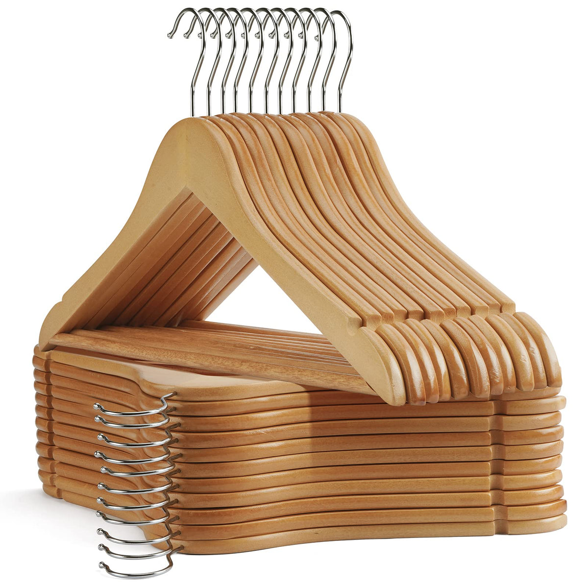 UINICOR wooden hangers with natural finish for sturdy daily closet organization.