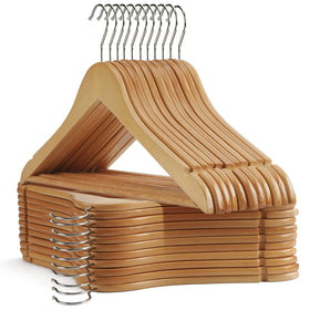 UINICOR wooden hangers with natural finish for sturdy daily closet organization.