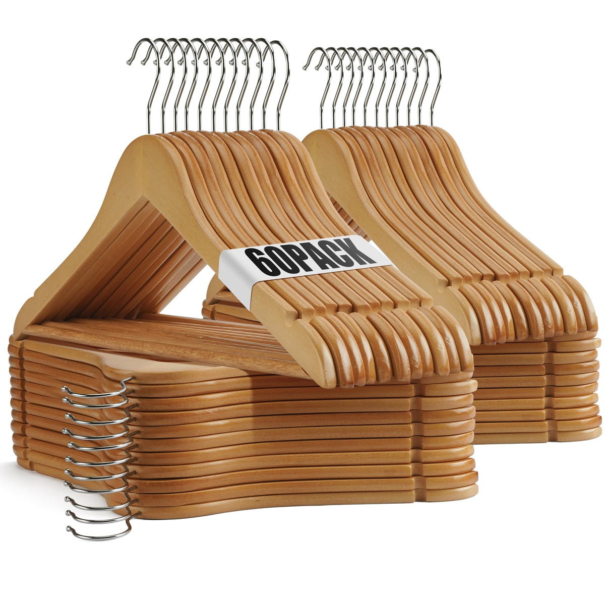 Uinicor wooden hanger with notched shoulders keeps tops neatly in place.