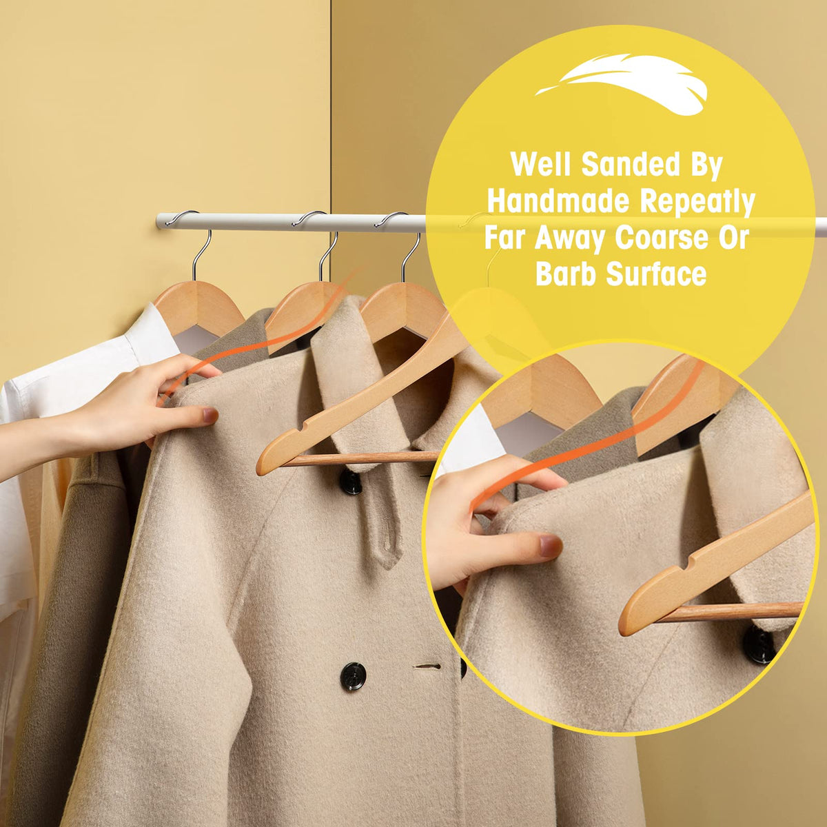 Uinicor wooden hanger with non-toxic coating offers safe, odor-free closet storage.