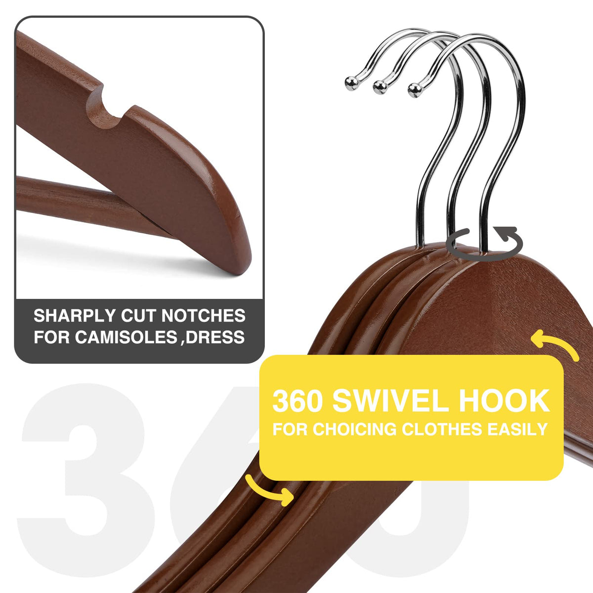 UINICOR wooden hangers side view with notches for secure shoulder straps.