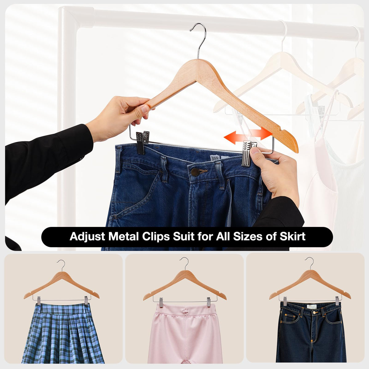 Uinicor wooden hangers with swivel hooks for flexible closet arrangement