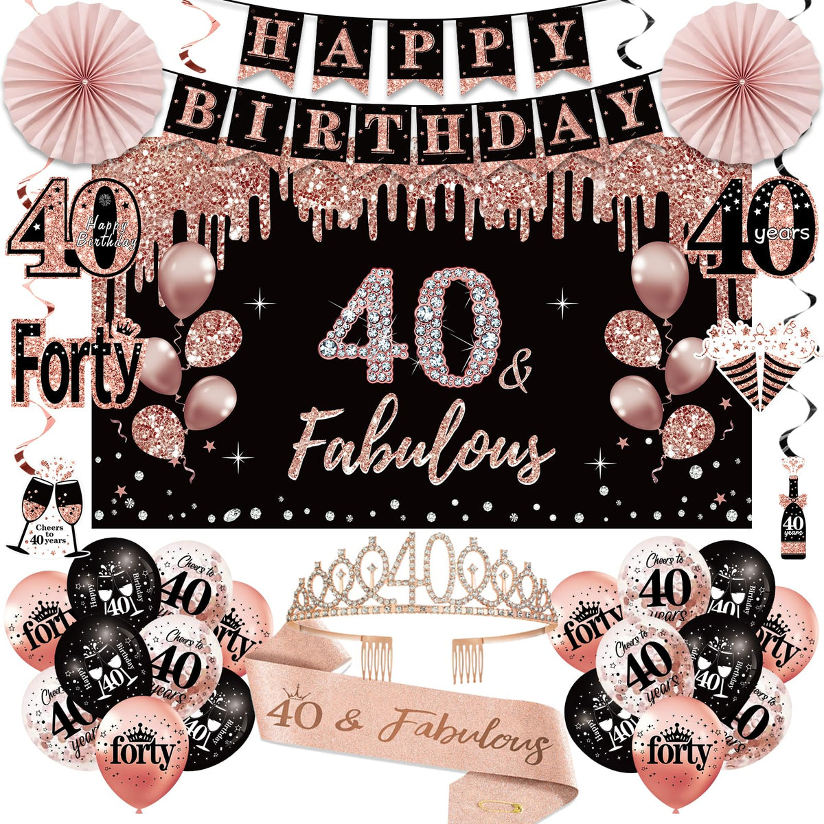 Uiorgui 40th birthday banner in rose gold for photo-worthy party decor.