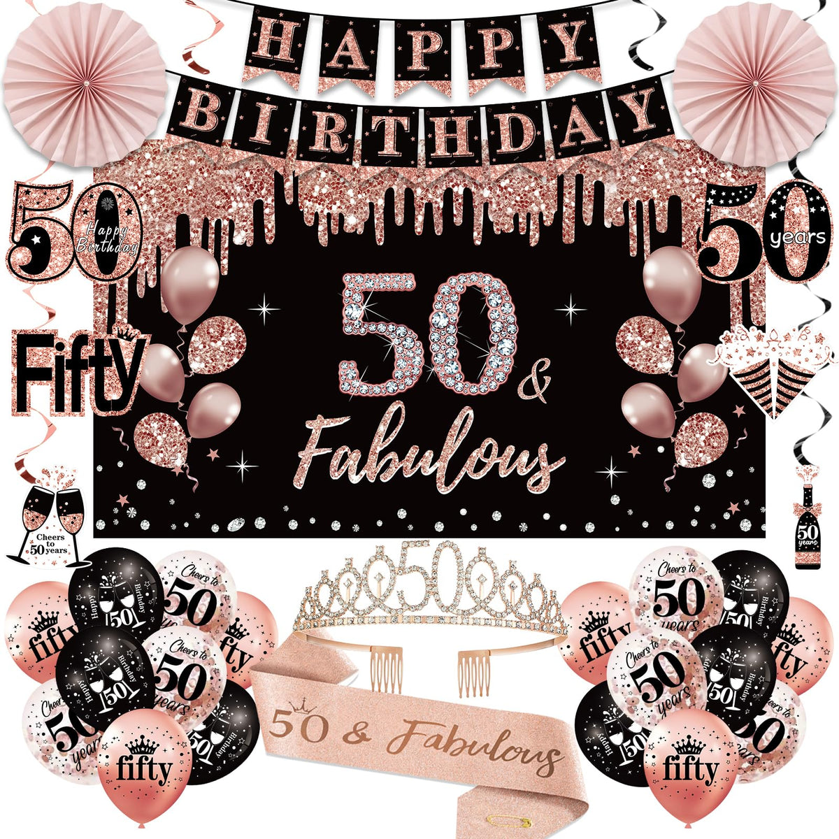 Uiorgui 50th crown and sash for an elegant birthday moment