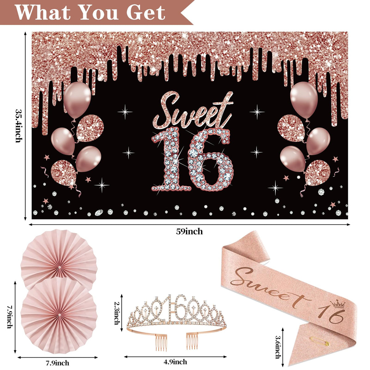 Uiorgui Rose gold 16th banner adds shimmer to celebrations