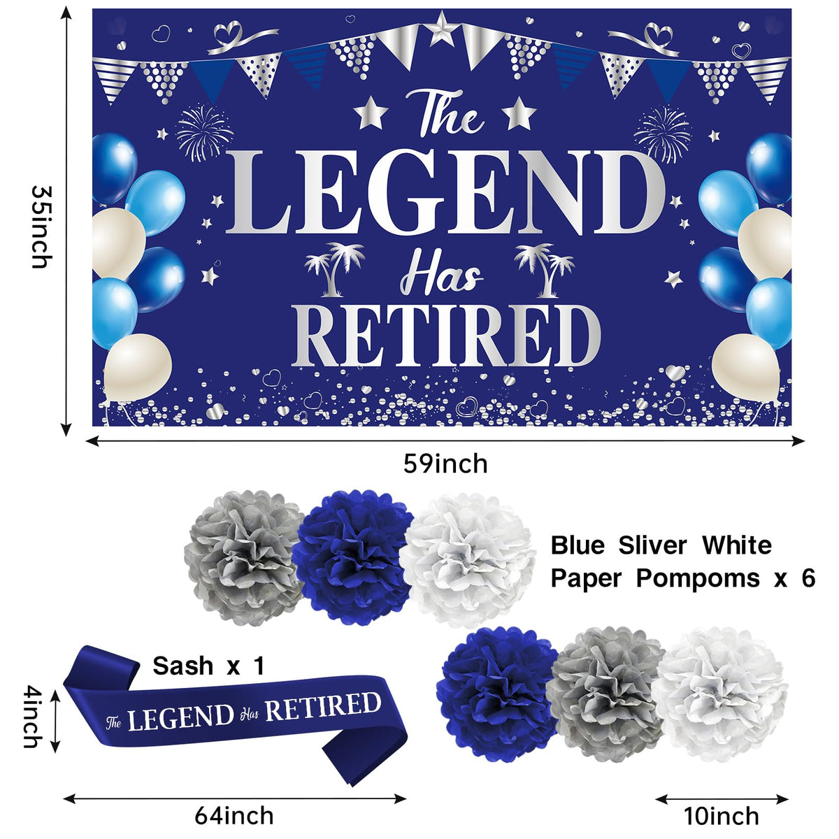 Uiorgui retirement sash blue-silver highlights the honoree with elegant accents.