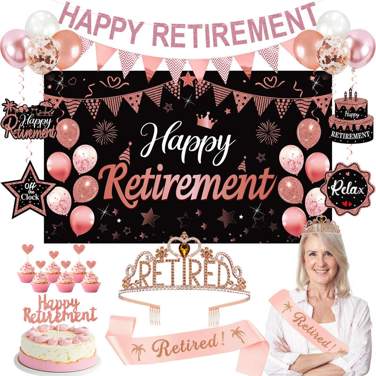 Uiorgui rose gold retirement crown for elegant photo props