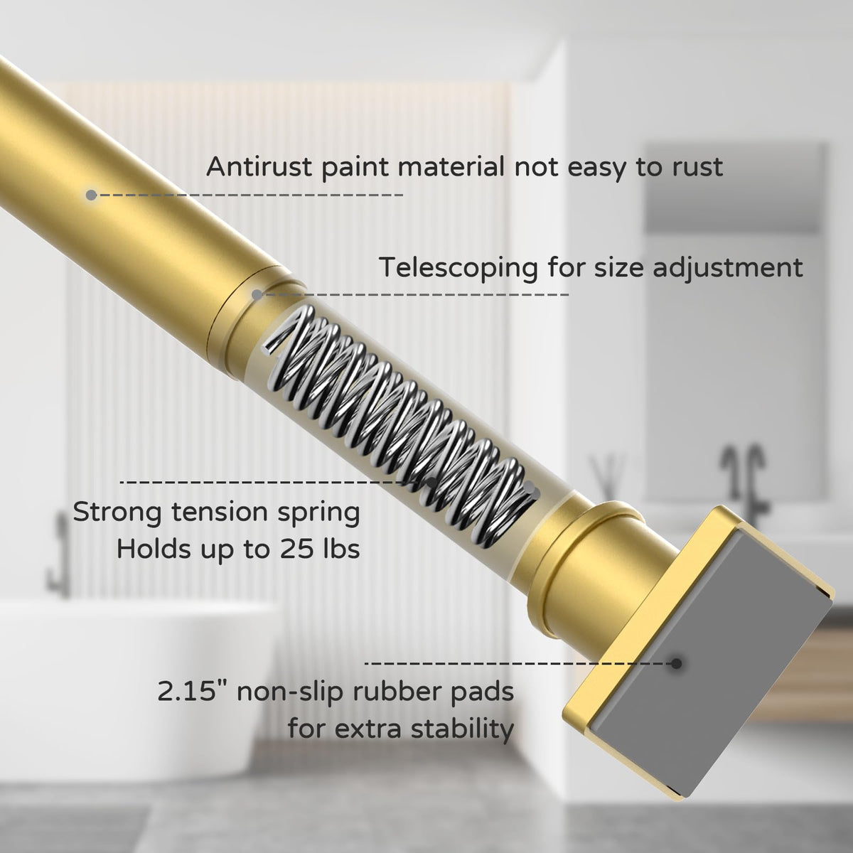 UIOSANRT gold rod with non-slip pads prevents slipping