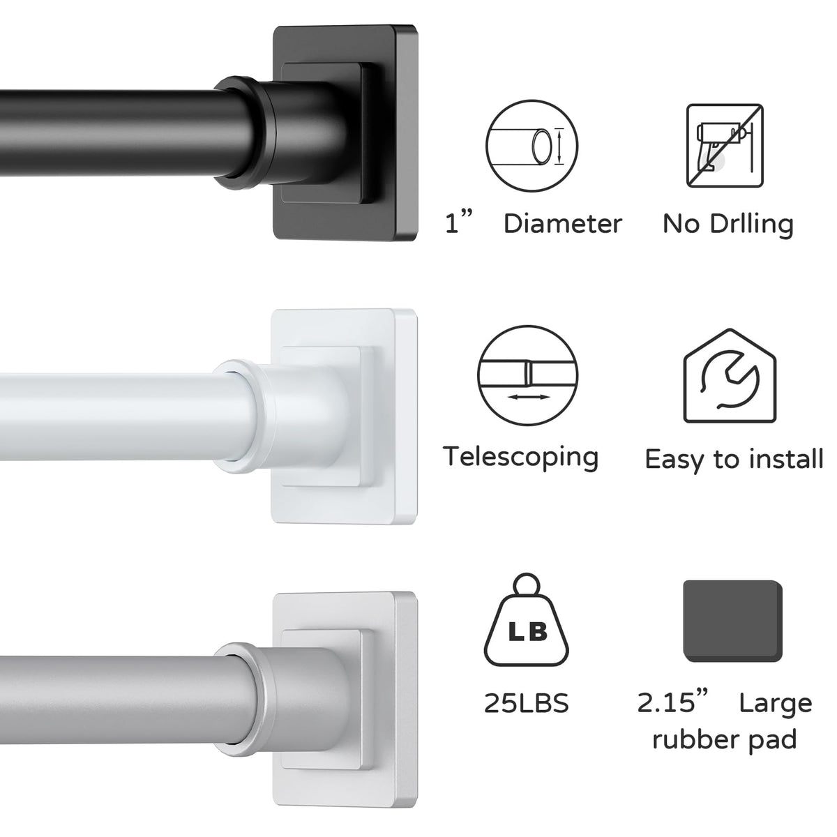 UIOSANRT no-drill tension mount installs quickly with spring pressure.