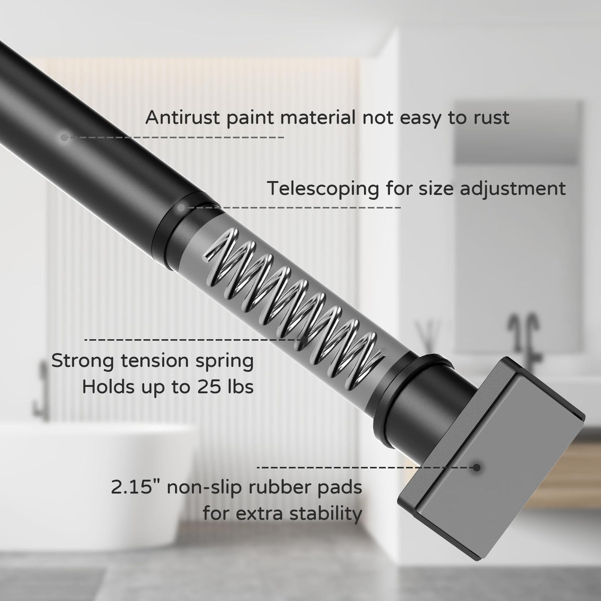UIOSANRT non-slip end pads keep the rod secure on bathroom walls.