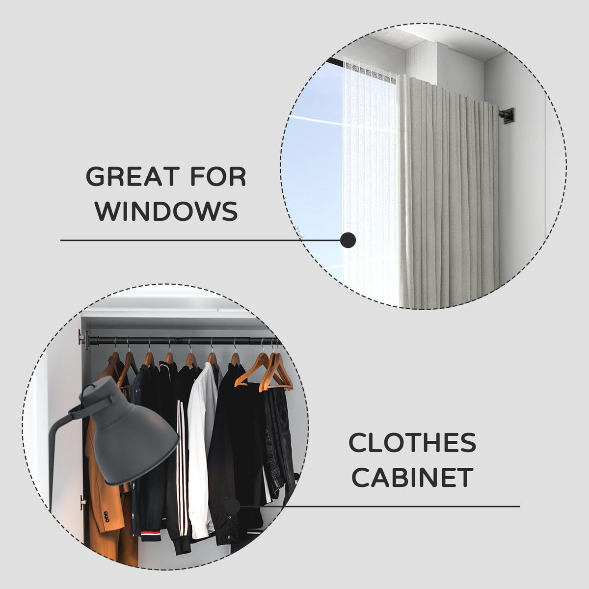 UIOSANRT spring tension rod adds flexible space-saving solution.