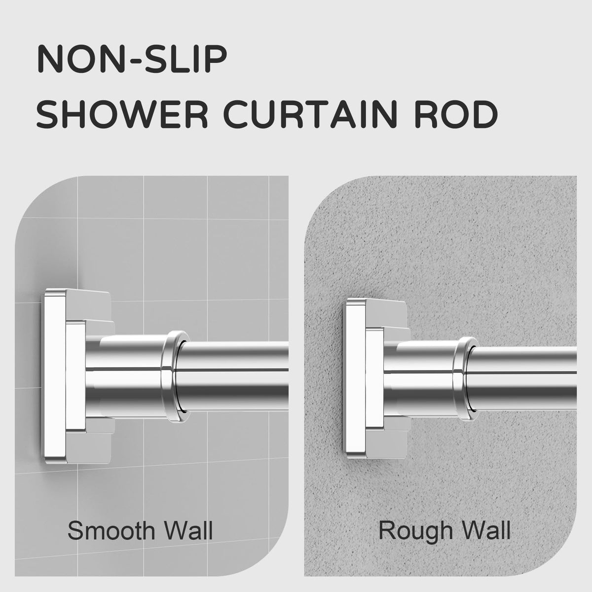 UIOSANRT tension-rod system, chrome finish, stable without drilling.