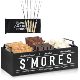 Uipame S'Mores Station wooden caddy with handles for easy outdoor transport.
