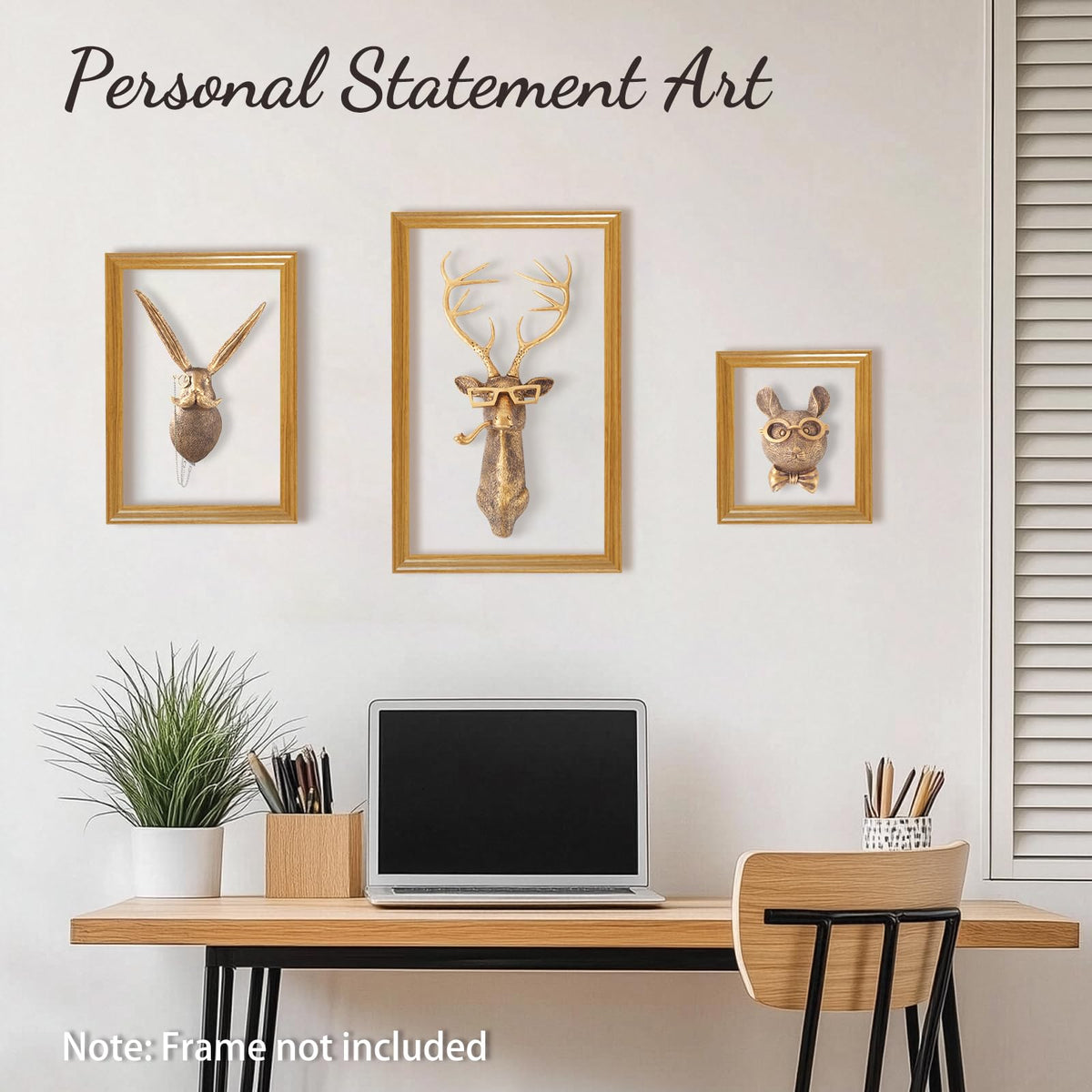 UITWMKTG gold rabbit head with glasses highlights quirky desk decor.