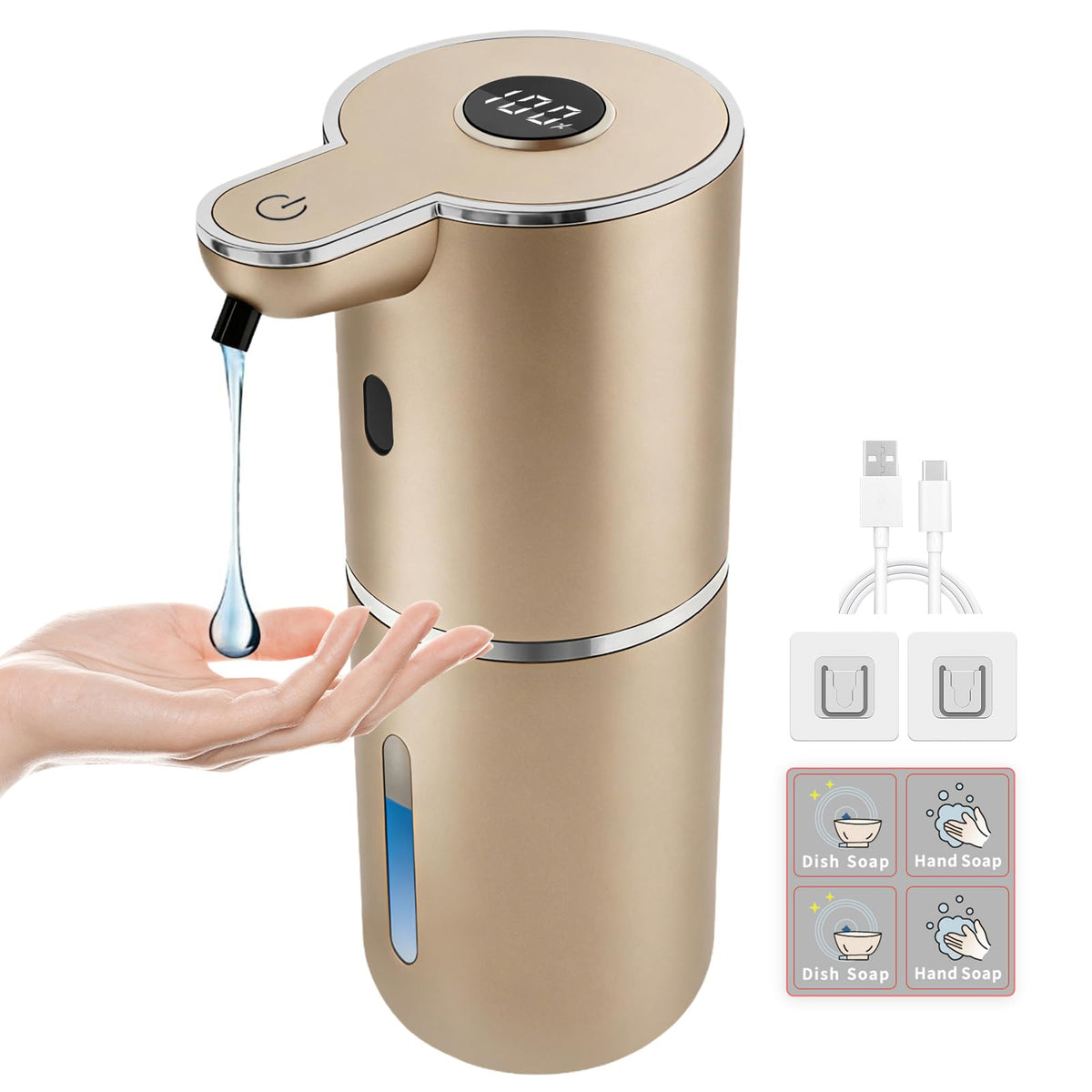 Uixitoil Automatic Soap Dispenser Gold front view for wall-mount or counter setup