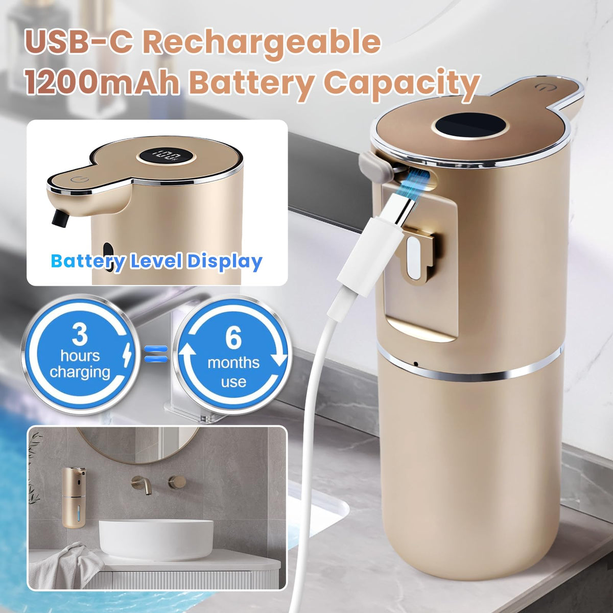 Uixitoil gold dispenser wall-mount design saves counter space