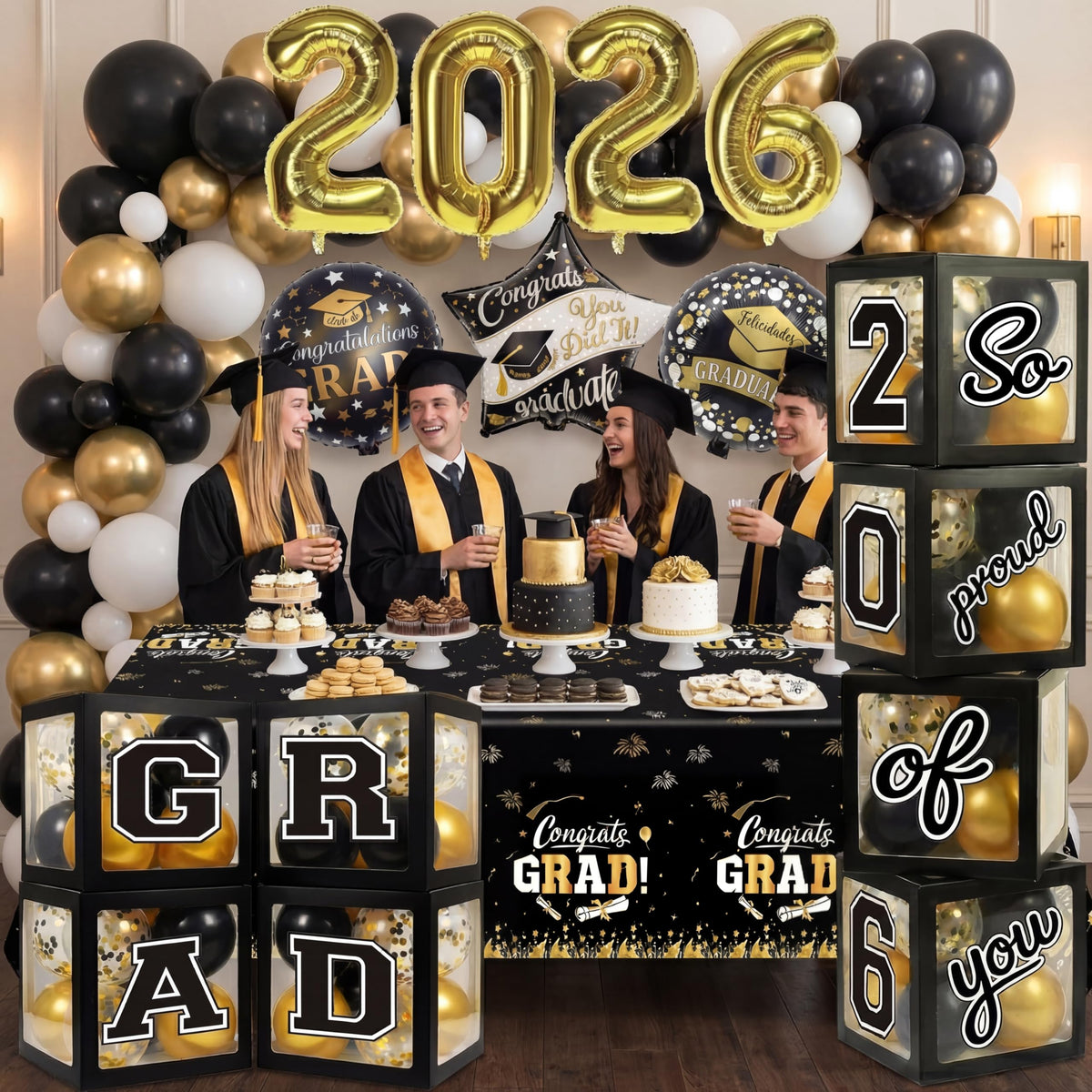 UJoyant black balloon boxes add dramatic, reusable decor for photos.