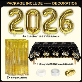 UJoyant gold and black fringe curtains frame the party entrance.