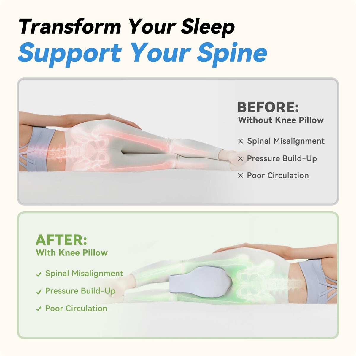 UJPFEO dual grooves reduce knee-thigh contact for smoother sleep