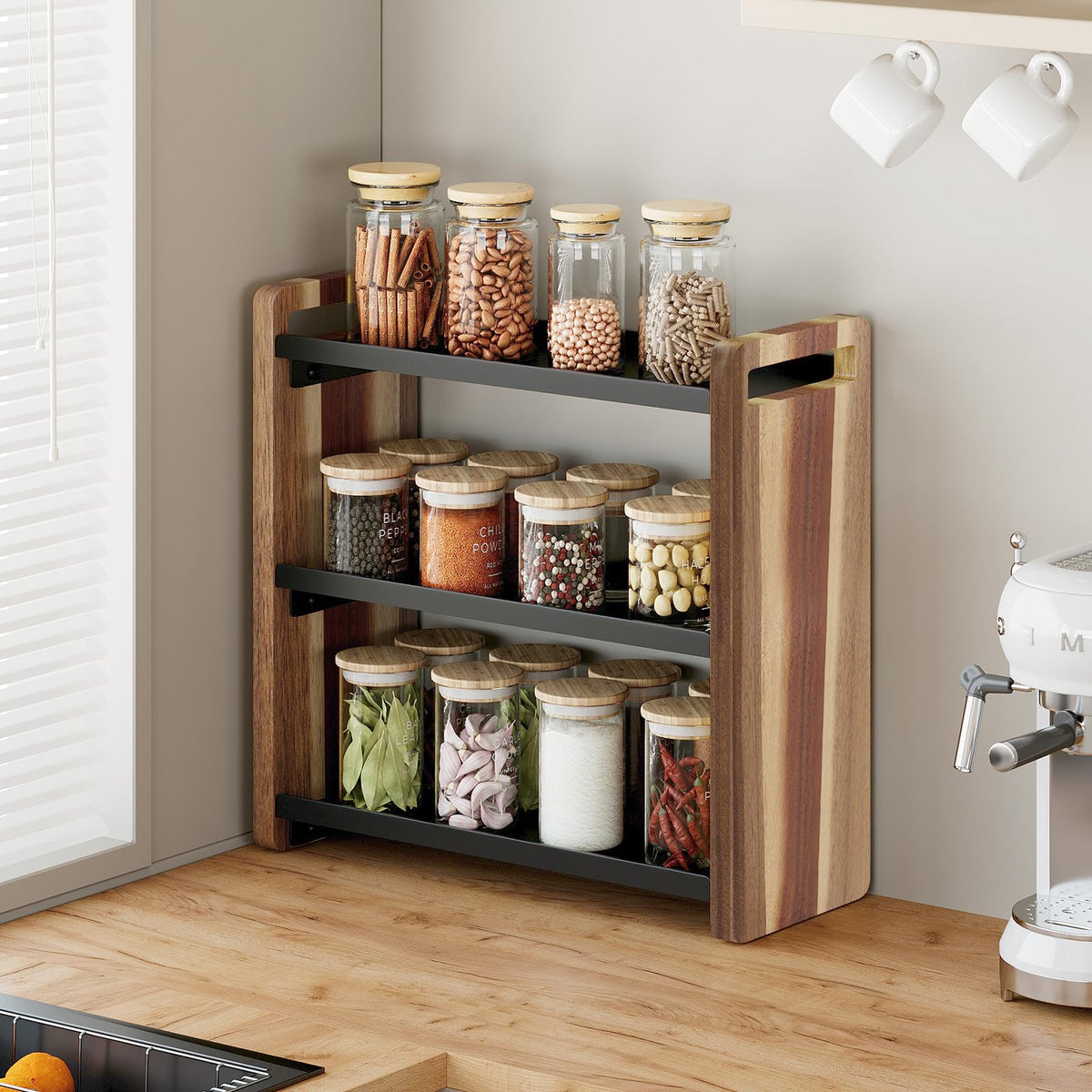 UJQSUN kitchen cabinet organizer helps small items stay sorted and accessible