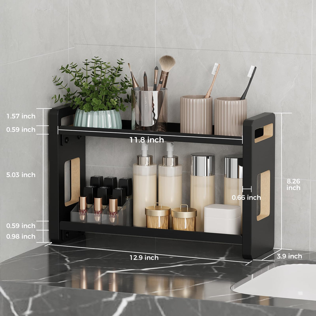 UJQSUN under-sink organizer in solid wood maximizes storage for cleaning supplies