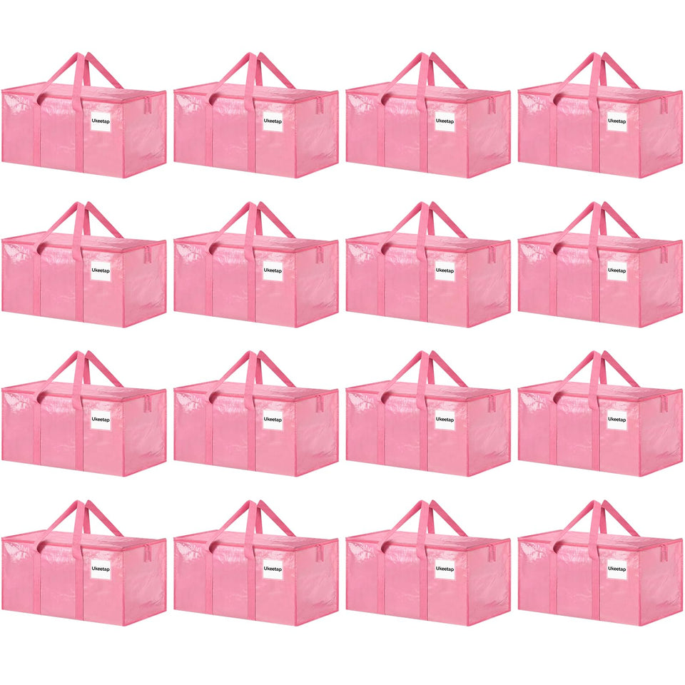 Ukeetap extra-large pink moving bag filled with clothes for easy packing.
