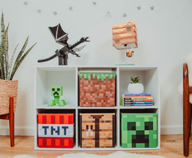 Ukonic Minecraft playroom organization brings convenient storage and themed interior flair.
