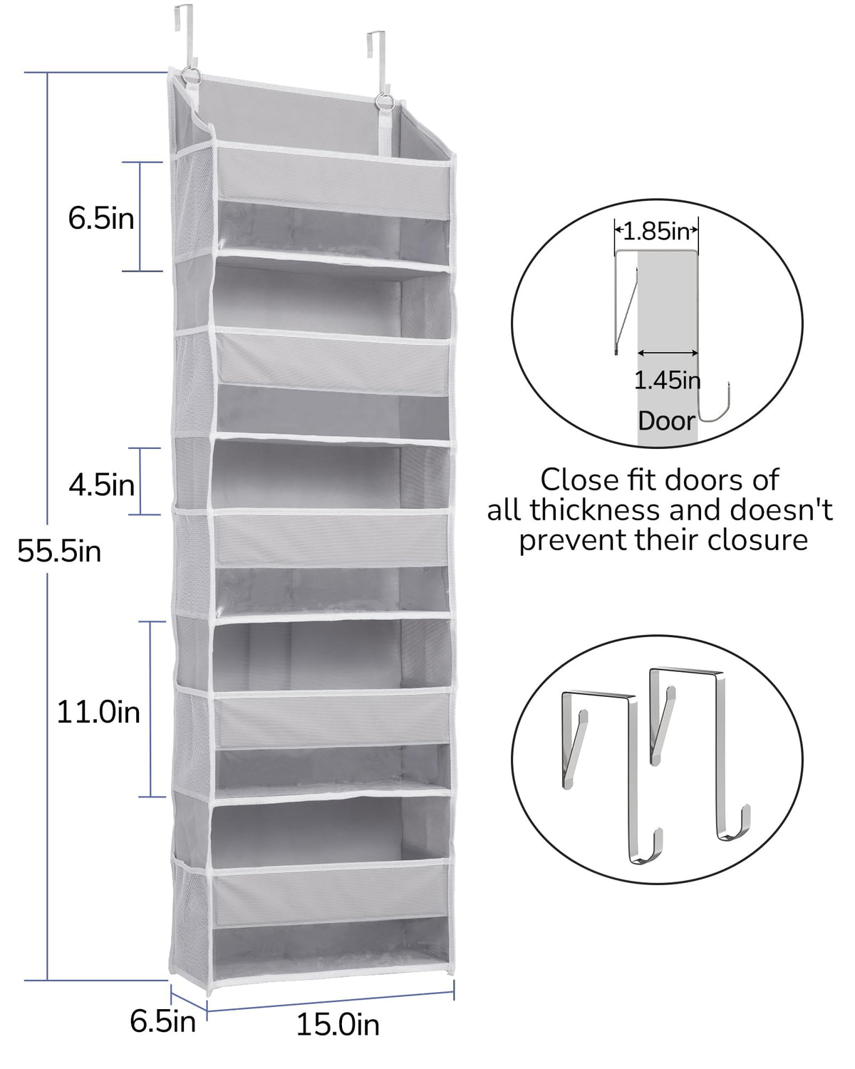 ULG 2-pack 5-tier over-the-door organizer side pocket detail showing small item storage