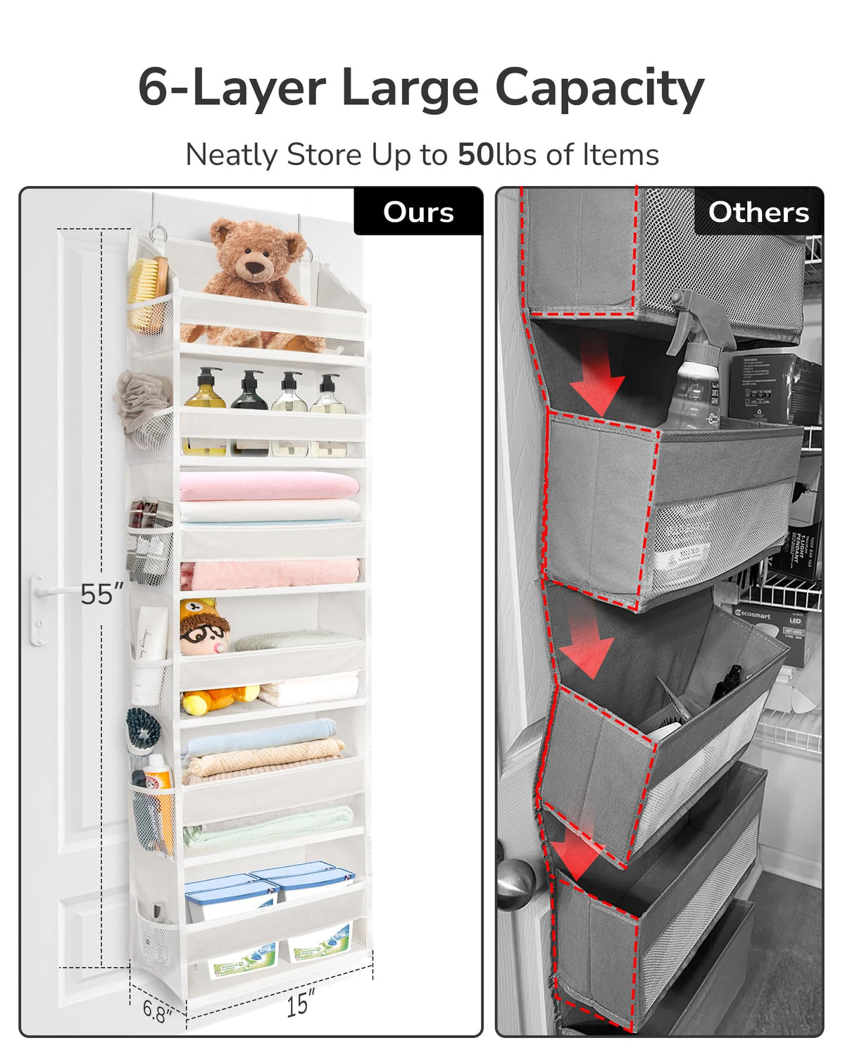 ULG door organizer showing six large pockets for easy storage
