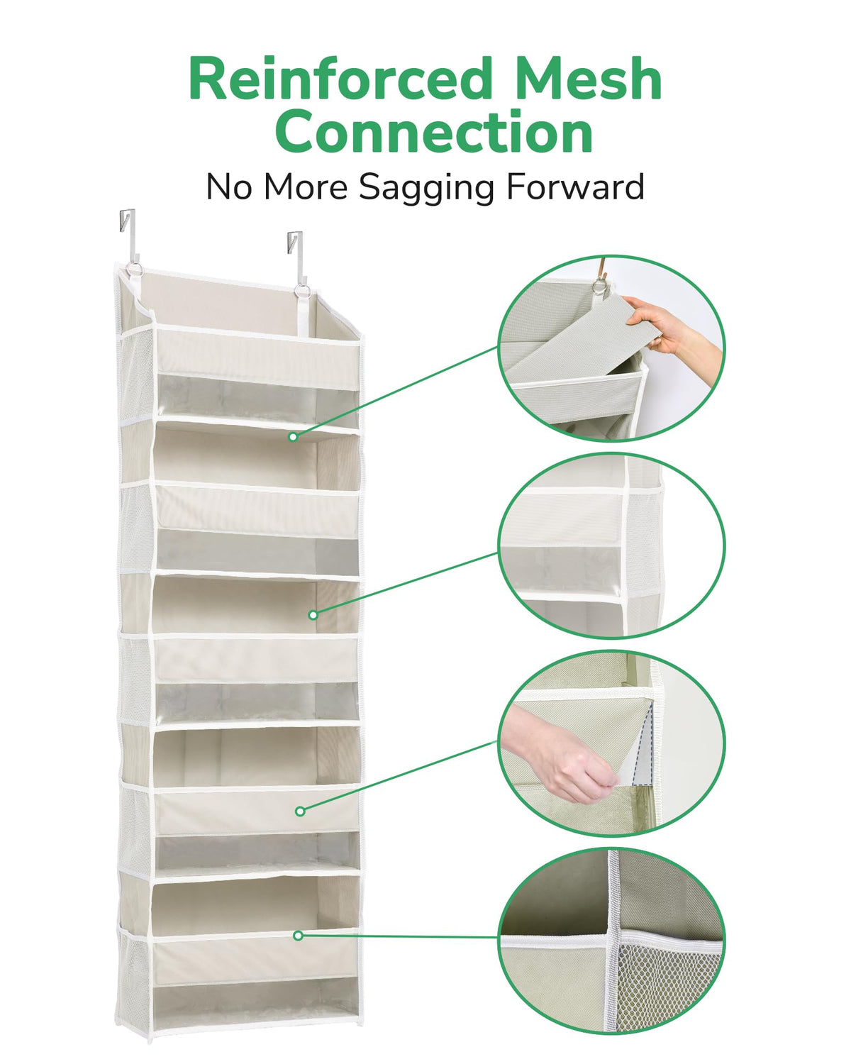 ULG over-door organizer beige sturdy edges keep shape under load
