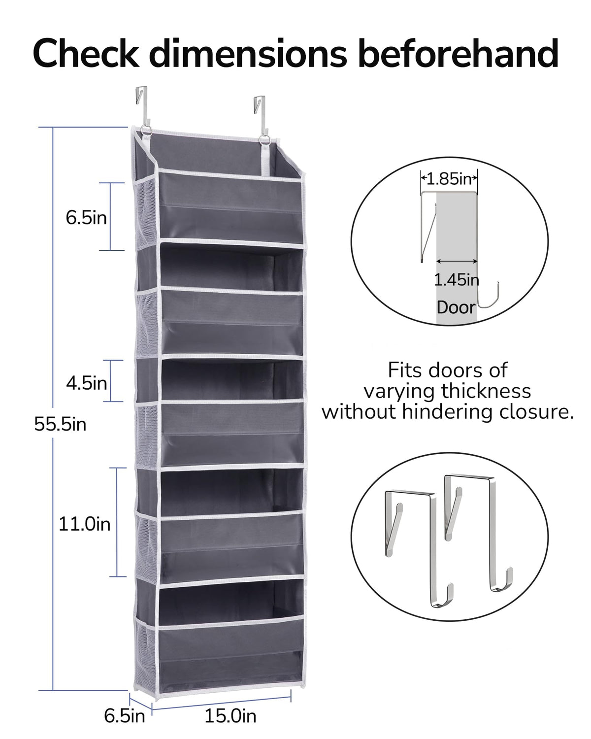 ULG over-the-door organizer side pockets detail highlights mesh pockets for small items.
