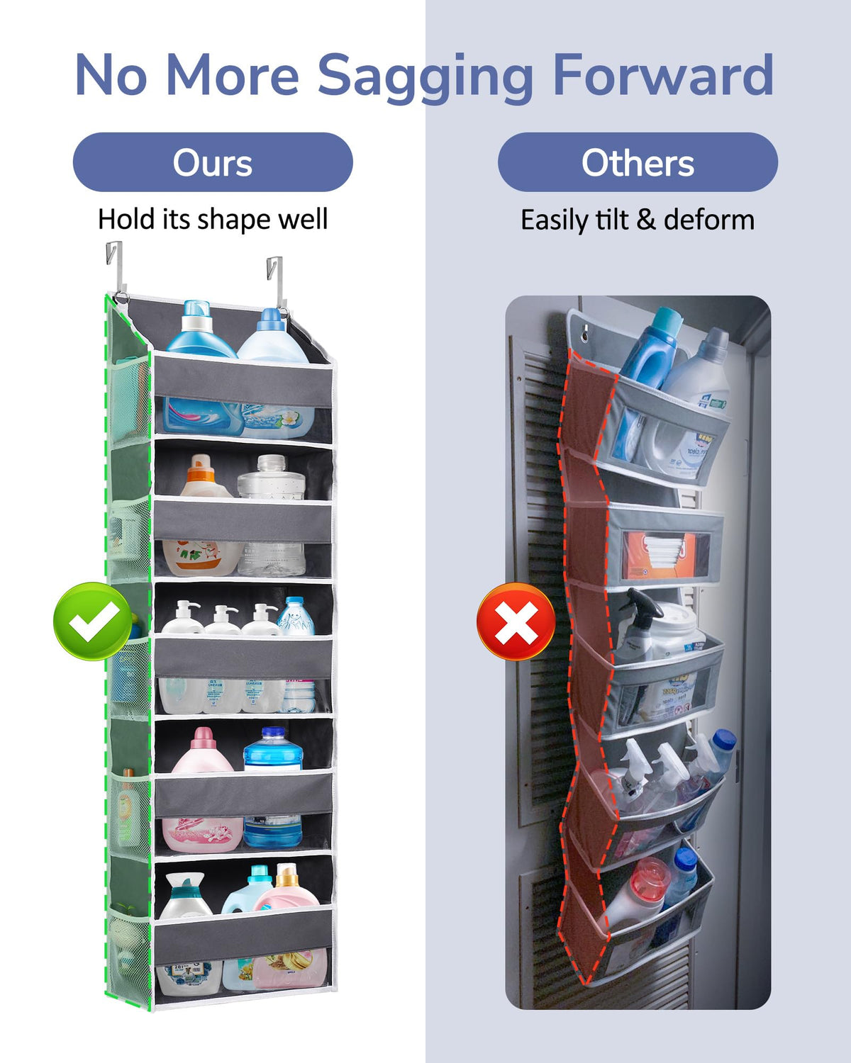 ULG over-the-door organizer clear PVC windows enable quick content checks.
