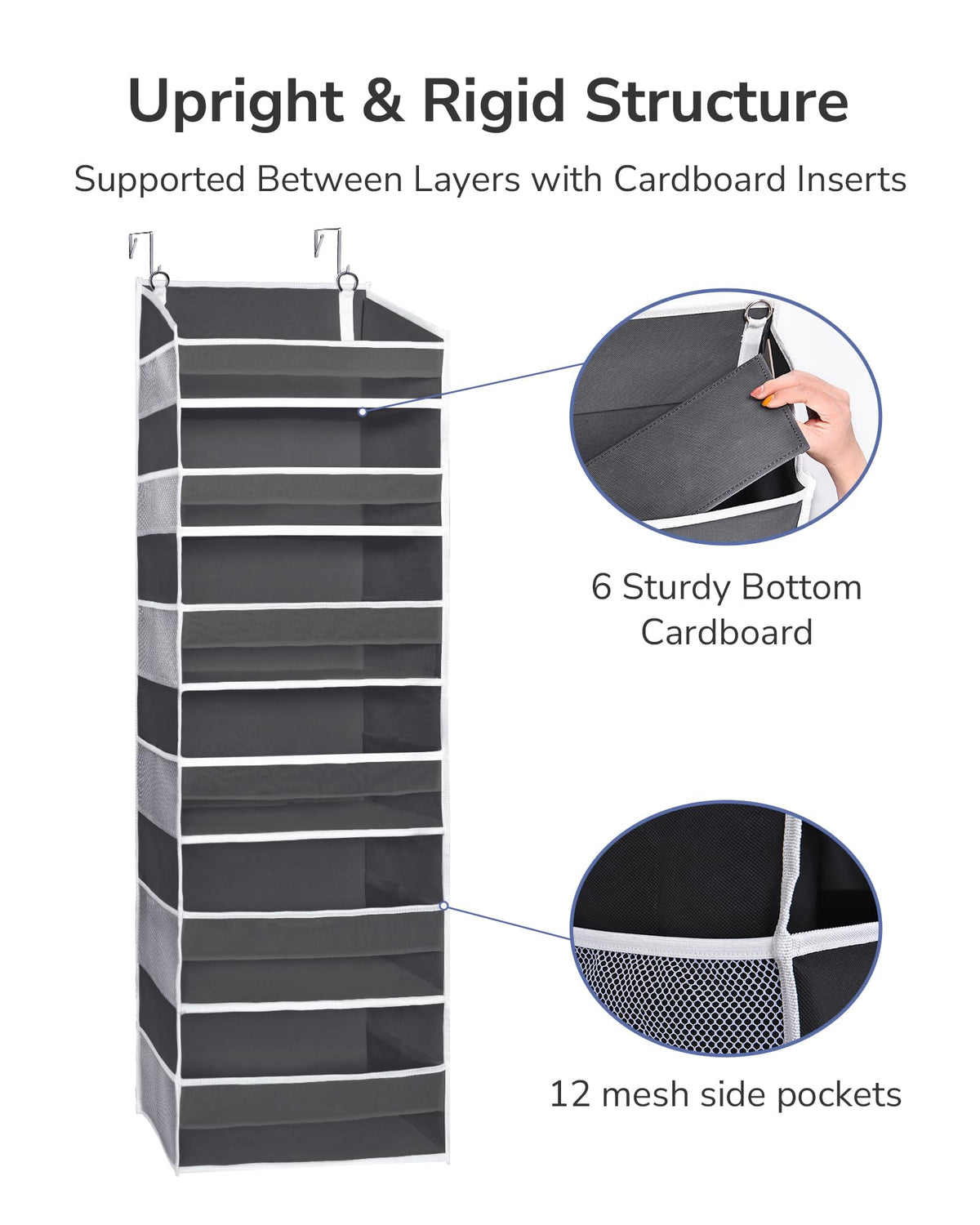 ULG Over The Door Organizer metal hooks included for secure door mounting