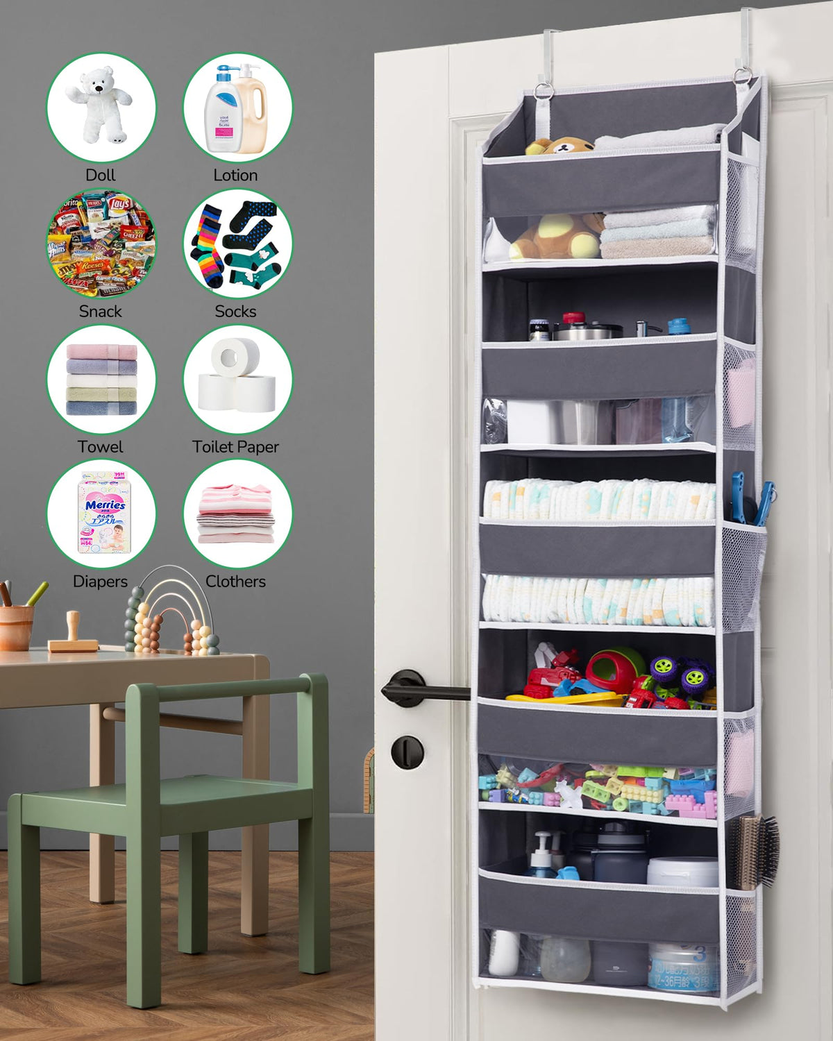 ULG foldable design with two hooks fits doors under 2 inches.