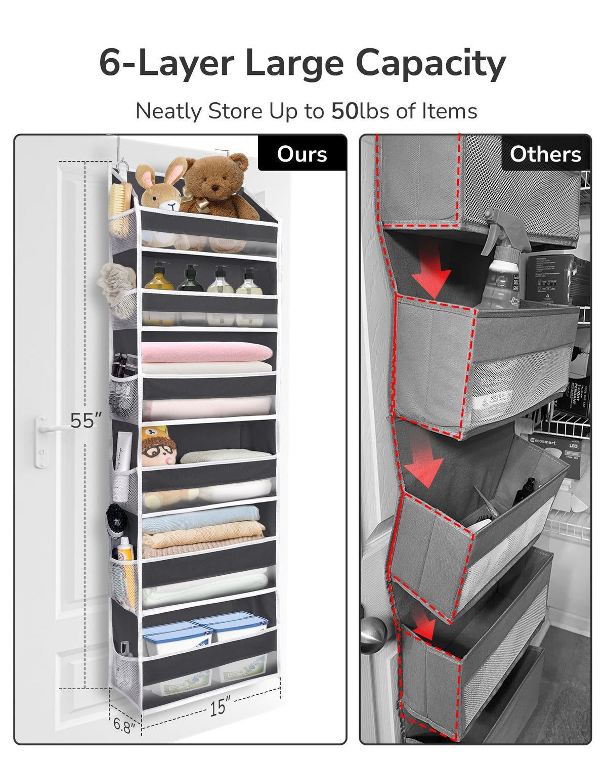 ULG Over The Door Organizer interior layout with twelve side pockets for small items