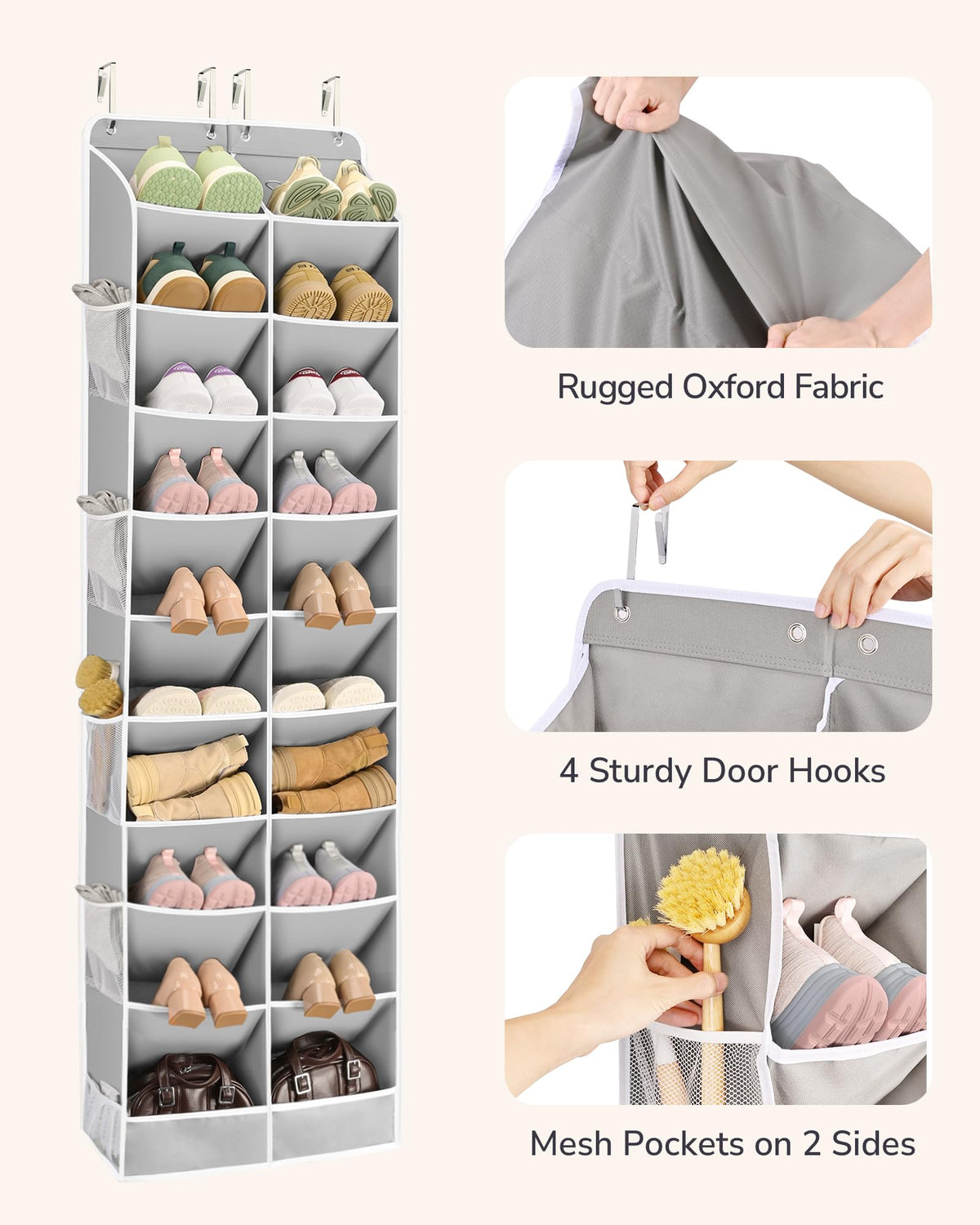ULG Over The Door Shoe Organizer heavy-duty hooks enable flexible door placement.