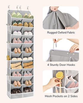 ULG Over The Door Shoe Organizer heavy-duty hooks enable flexible door placement.