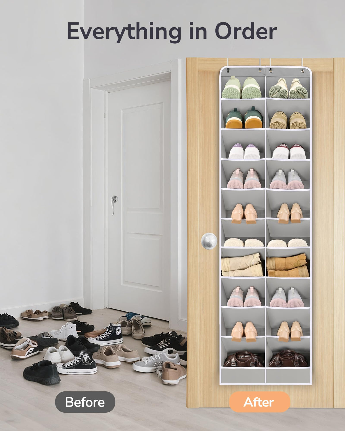 ULG Over The Door Shoe Organizer up-open design allows easy access to pockets.