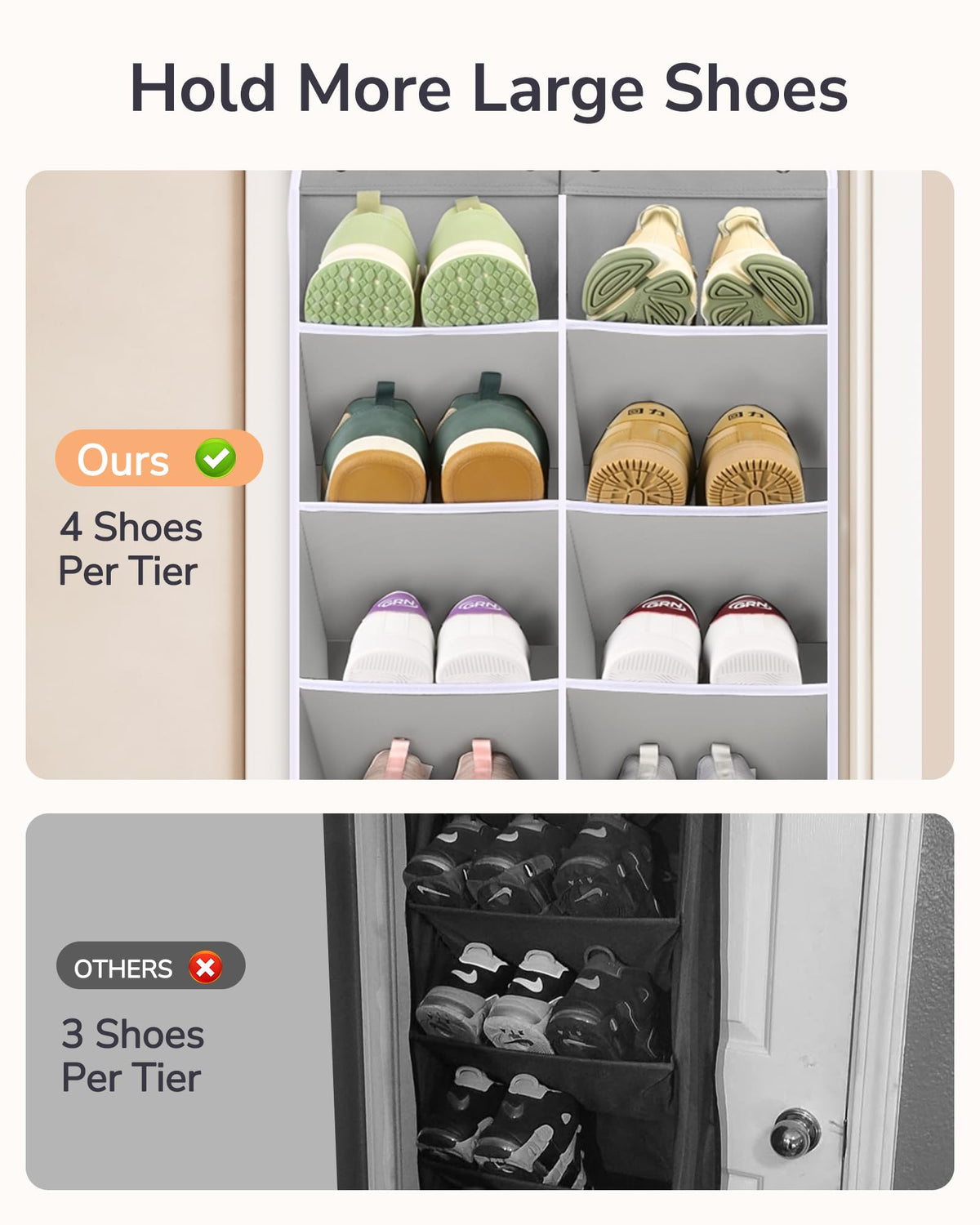 ULG Over The Door Shoe Organizer wall-mount-ready option adds stability.