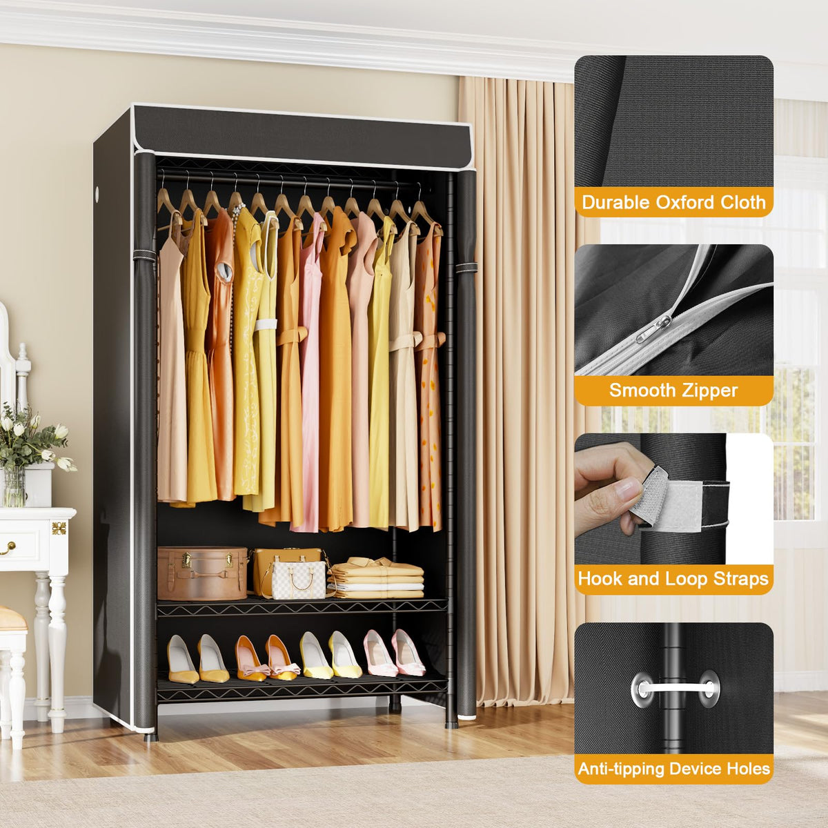 ULIFHOME H5C adjustable shelves and hanging rod maximize wardrobe organization.