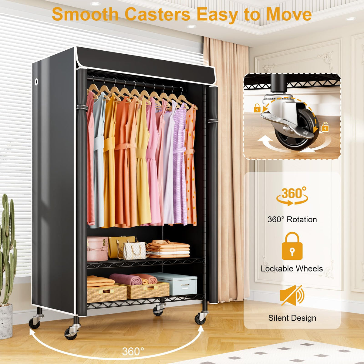 ULIFHOME P6C adjustable shelves and hanging rods customize wardrobe storage