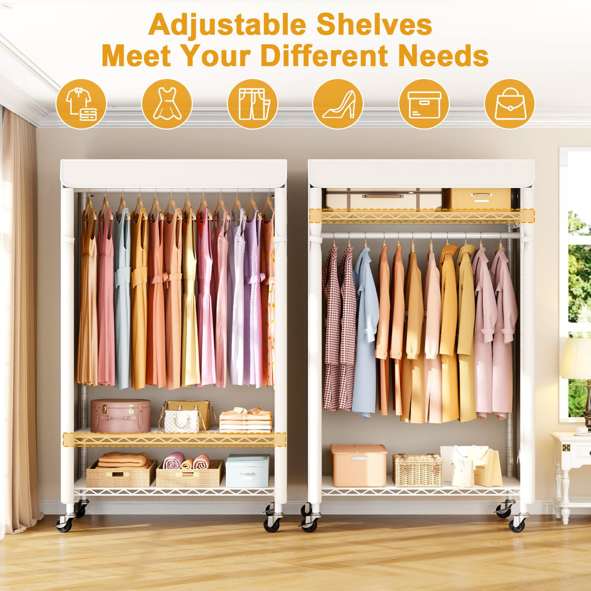 ULIFHOME P6C rack with cover closed protecting clothes from dust.