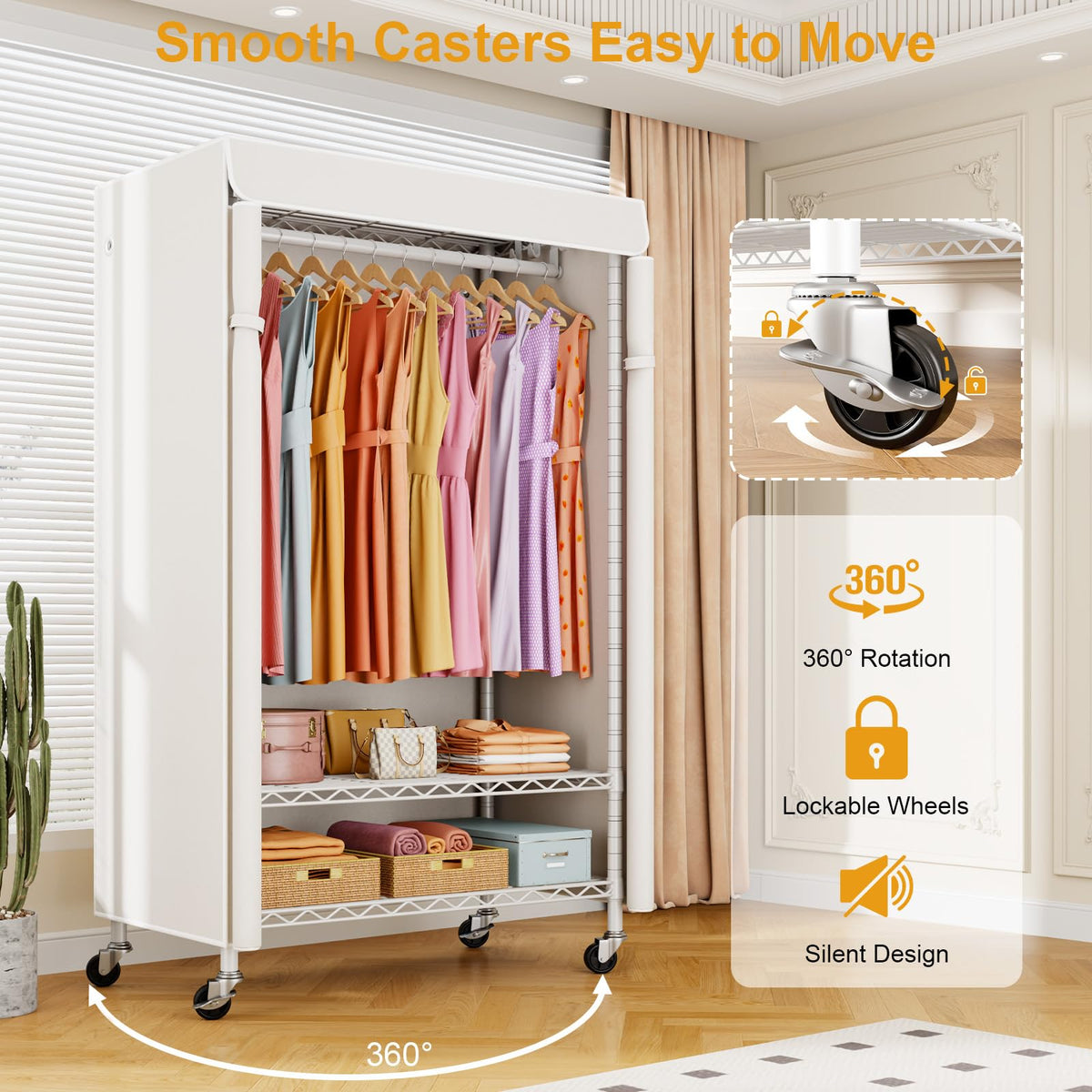 ULIFHOME P6C rack with cover open for quick access to garments.