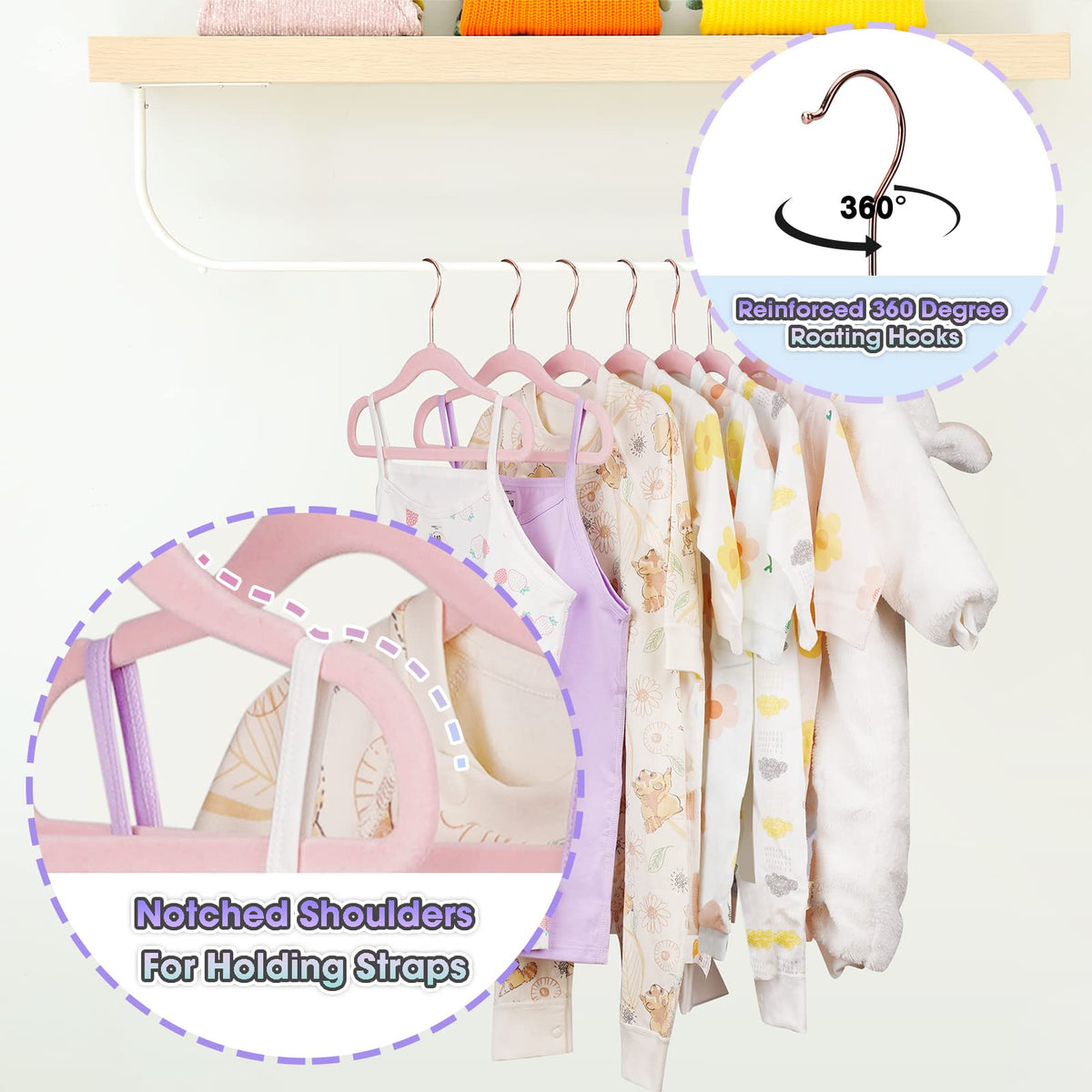 Ulimart non-slip velvet fabric baby hangers secure outfits in the closet