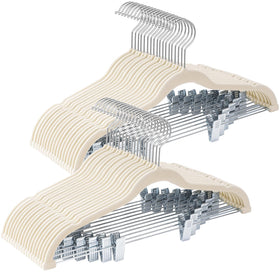 Ulimart beige velvet hangers with clips in 36-pack for closet organization