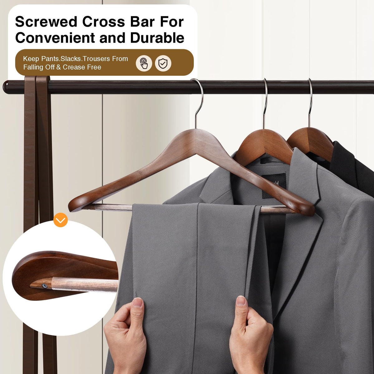Ulimart screw-reinforced pants bar prevents creasing on heavy garments.